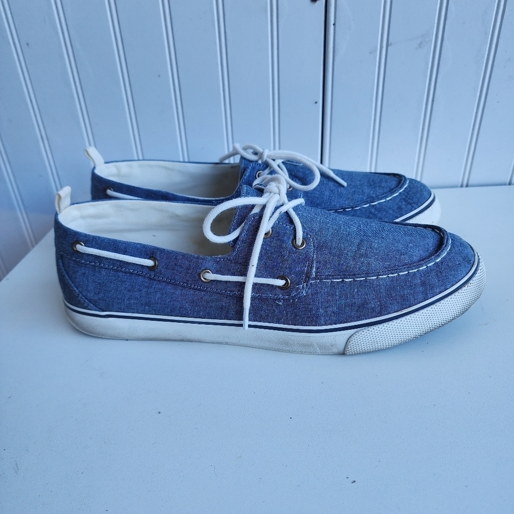 Gap Mens Boat Shoes Loafers Chambray Blue Lace Up Canvas Casual Sz 11
